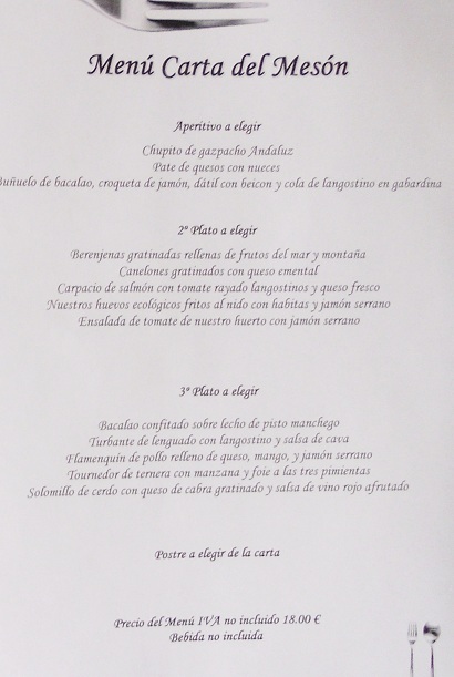 Sunday menu del dia